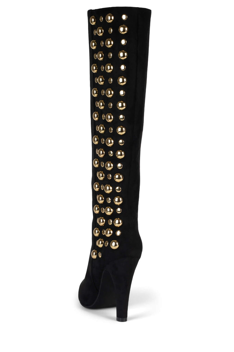 BIG-STUD BLACK SUEDE GOLD