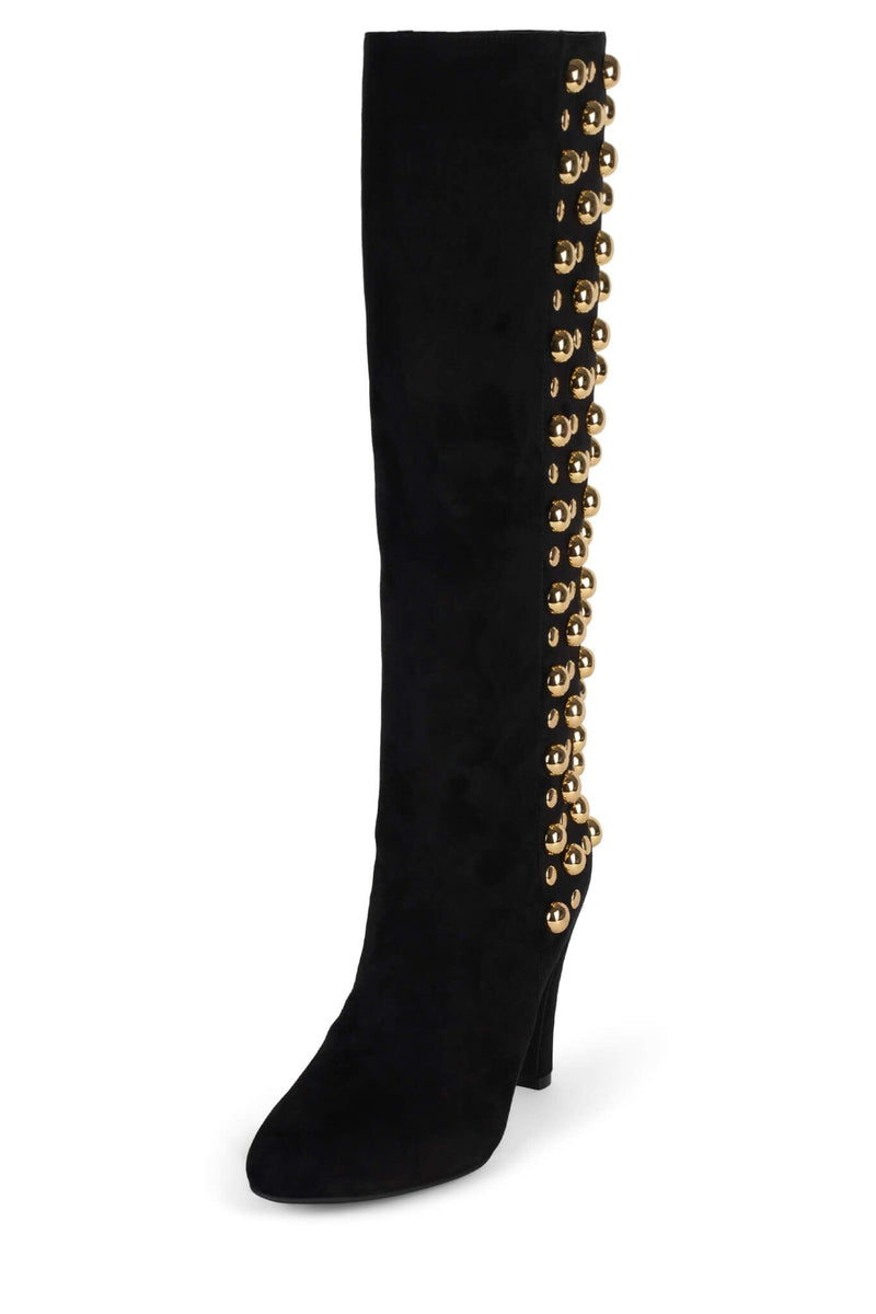 BIG-STUD BLACK SUEDE GOLD